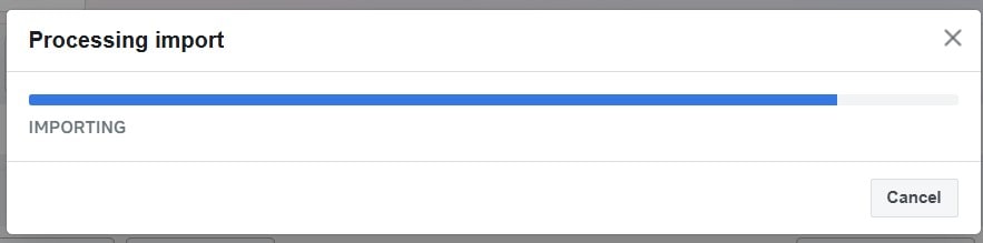 Meta processing the bulk import with a progress bar