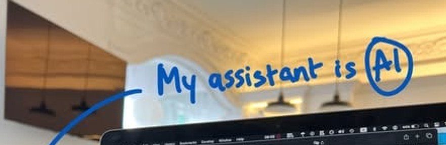 Close crop of the handwritten line "My assistant is AI" with the word AI circled